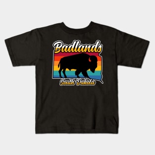 Badlands National Park South Dakota Vintage Bison Kids T-Shirt